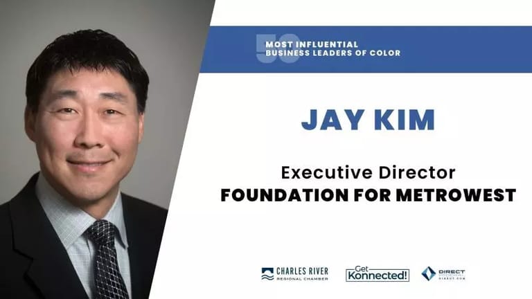 Graphic reading "50 Most Influential Business Leaders of Color: Jay Kim, Executive Director Foundation for MetroWest"