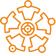 Orange icon representing people in a circle