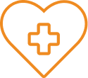 Orange icon representing heart with cross